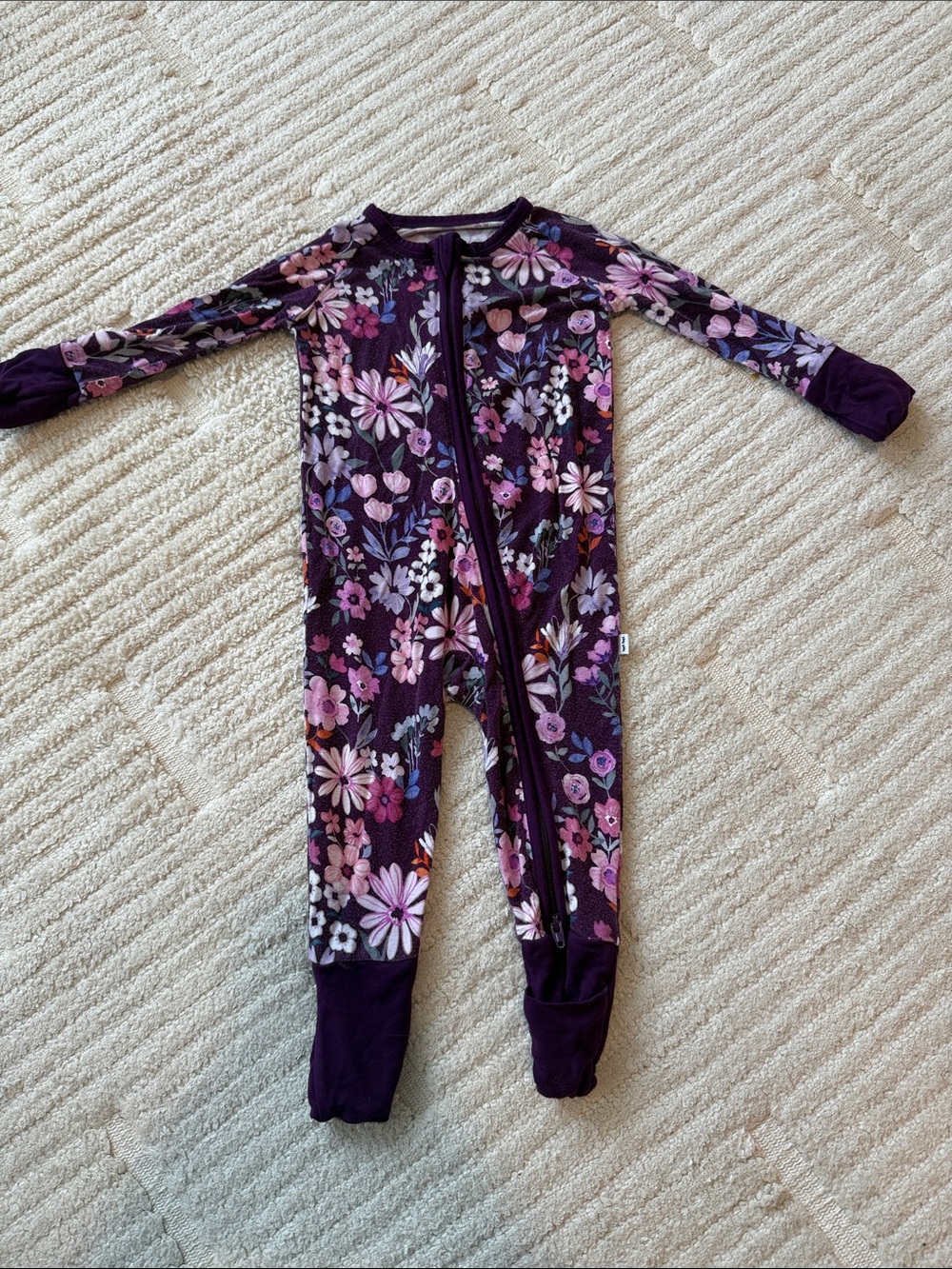 Little Sleepies Purple Floral Zip One-Piece Footie Pajamas